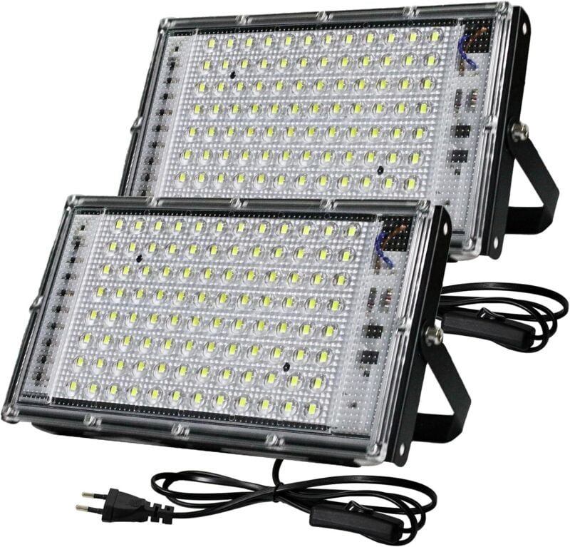 Thumbnail - 100W Outdoor LED Strahler, 2 Stück Outdoor LED Strahler 6500K Kaltweiß, 10000LM LED Flutlicht, IP66 Wasserdichte LED Bel...