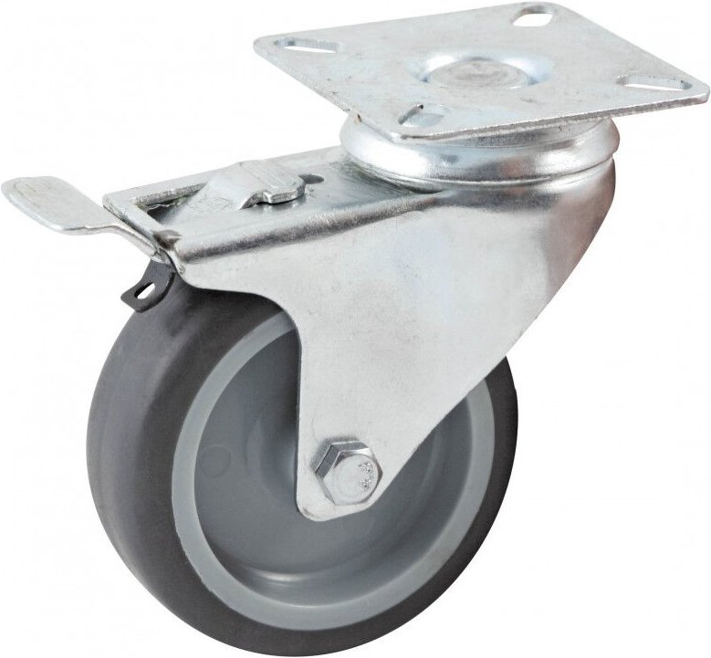 Lenkrolle mit rechteckigem Tisch und AVL-Bremse - Gummirad Ø 75 mm - glatte Bohrung - Tragkraft 70 kg - 552841L