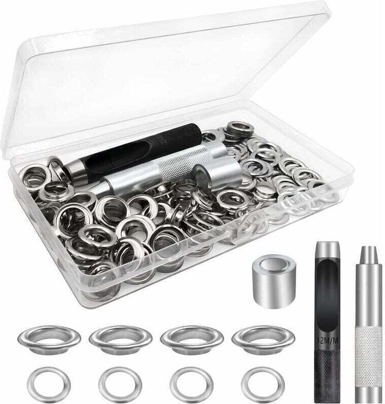 Ösen-Set-Werkzeuge, 100 Ösen-Sets, Planenösen, Ösen-Set, für Planenreparaturzelte aus Segeltuch, Silber, 12 mm (Innendur...