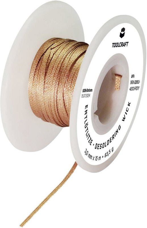 Toolcraft - TO-9658959 Entlötlitze Länge 15 m Breite 3.0 mm Flussmittel getränkt