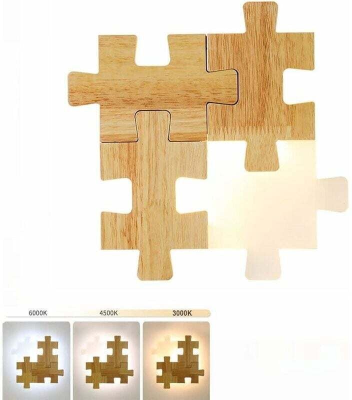 12W led Wandleuchte Kinderzimmer diy Puzzle Dekoration Holz Wandleuchte 3 Farben Dimmbare Nachttischlampe Holz Wandlampe...