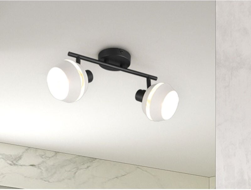 Meinewunschleuchte - led Deckenstrahler 2-flammig Schwarz, Metallschirme Grau, Breite 37cm