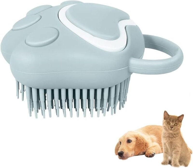 Badebürstenkamm für Hunde und Katzen, aus Silikonkautschuk, mit Shampoo-Spender und Welpen-Massagebürste, Massageeffekt,...