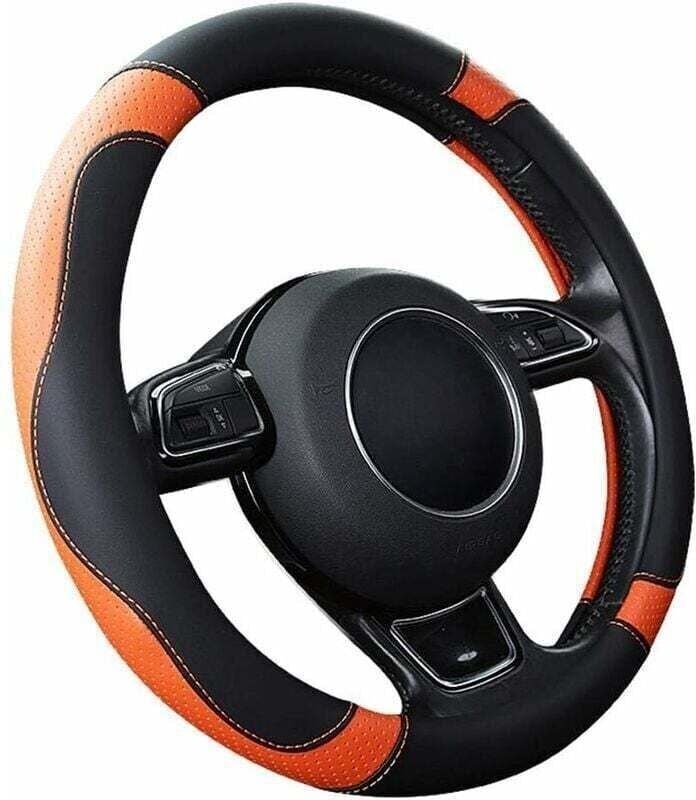 Universeller Autolenkradbezug (37-38 cm), aus rutschfestem, atmungsaktivem und strapazierfähigem Mikrofaserleder, orange...