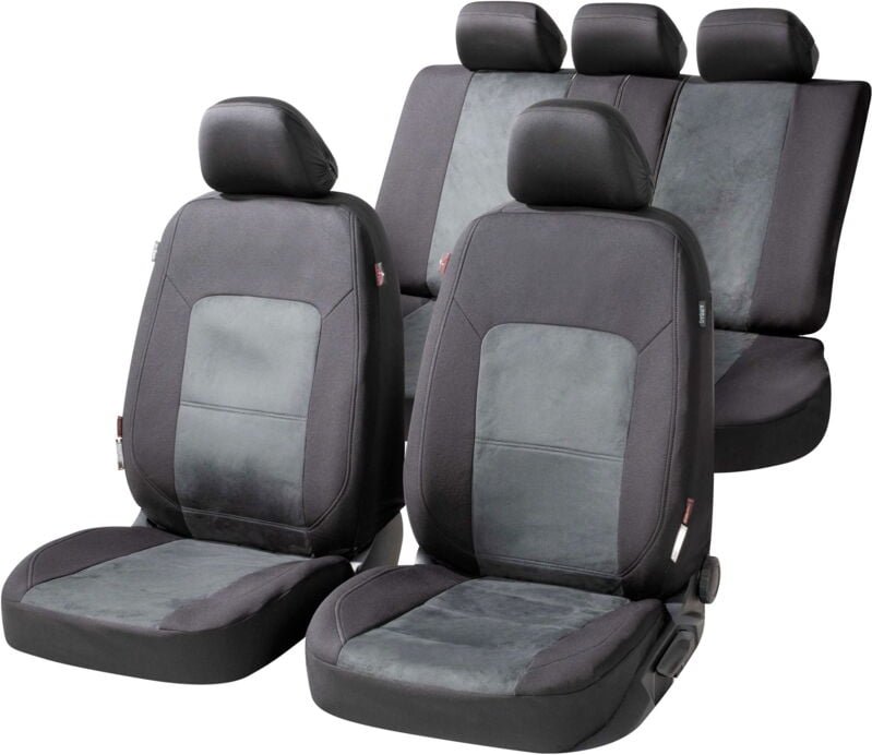 Walser - Autositzbezug zipp-it Premium Ellington, PKW-Schonbezüge Komplettset mit Reißverschluss-System schwarz/grau