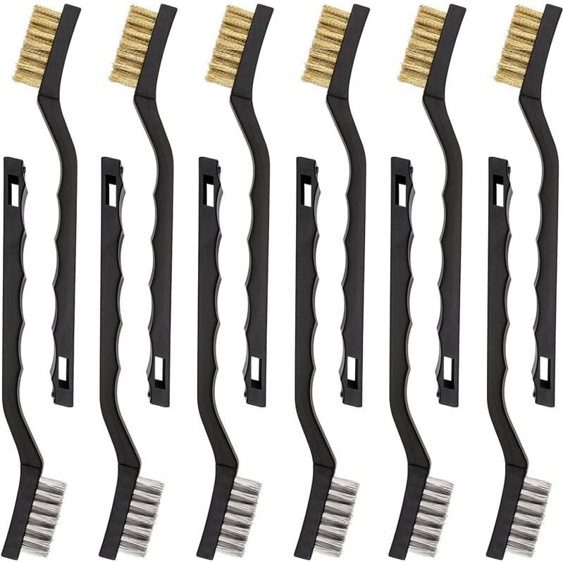 Set mit 12 Mini-Drahtbürsten aus Edelstahl und Messing
