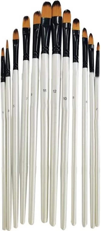 Künstler-Aquarellpinsel, 12-teiliges perlweißes Pinselset mit gebogenem Kopf, professionelles Malset