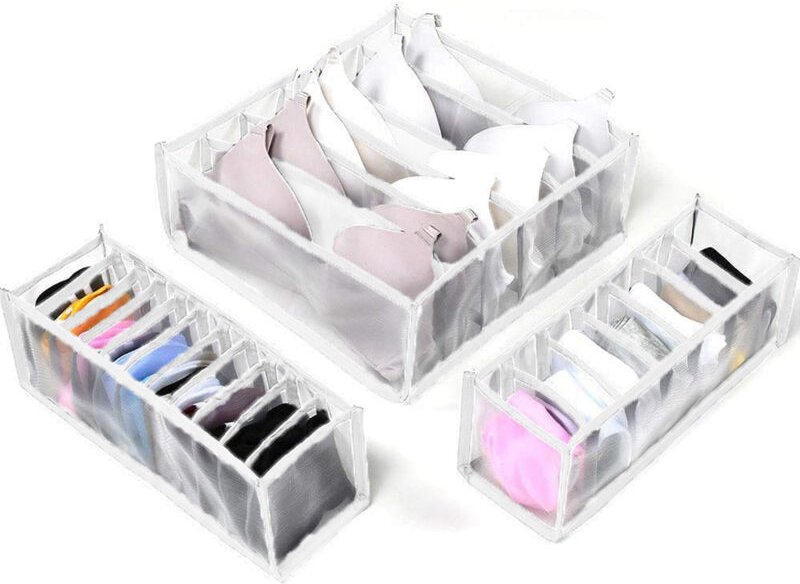 Faltbare Aufbewahrungsboxen mit Fächern (6, 7, 11), 3er-Set, für Schrankschubladen