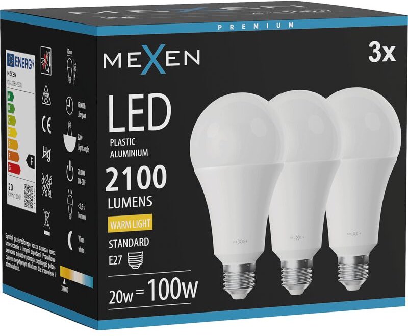 Mexen Nova 3x LED-Glühbirne E27, A70, 20W, Warm - 3000K, 2100 lm - L100-E27-2030-01x03