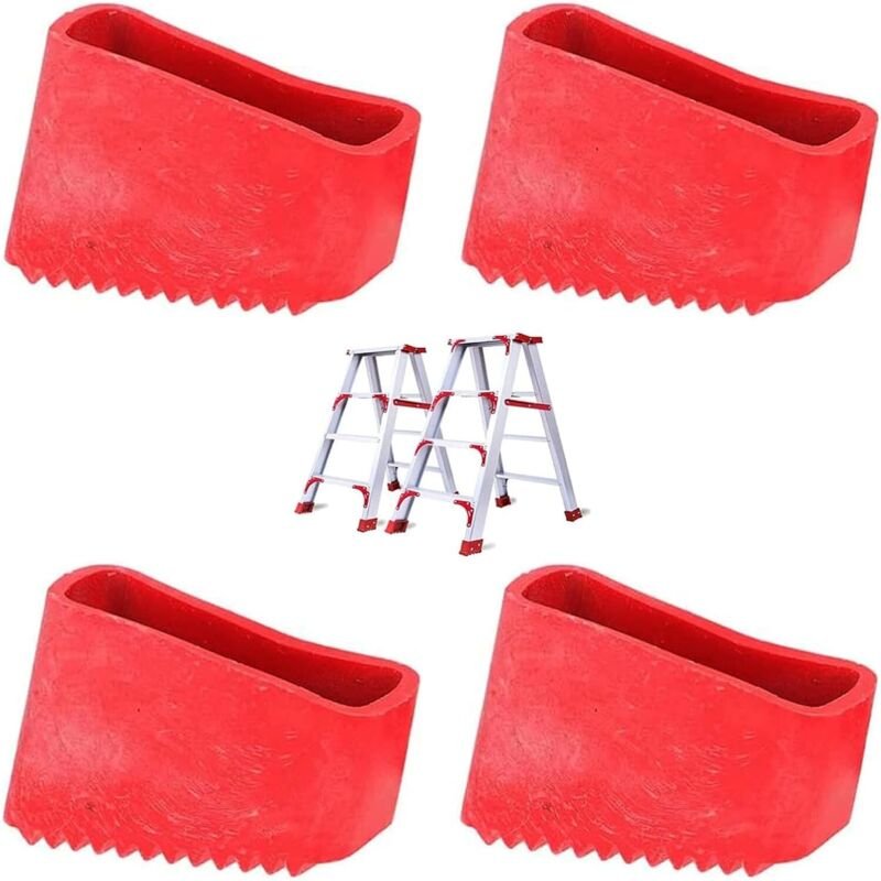 4-teiliges Set – Leiterfüße – Vielseitige Leiterfüße für Treppen, rutschfeste Gummibeschichtung – Rot