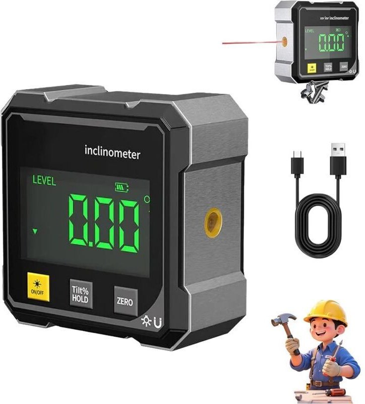 Digitale Taschenwasserwaage, Winkelmesser, Neigungsmesser, professionelles Digitaldisplay, Winkelmesser, elektronische 3...
