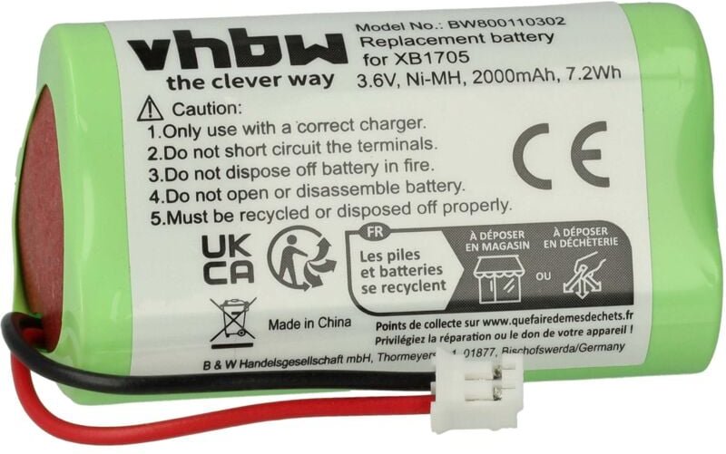 1x Akku kompatibel mit Euro Pro Shark V1705i, V1705 Home Cleaner Heimroboter (2000 mAh, 3,6 v, NiMH) - Ersatz für XB1705...