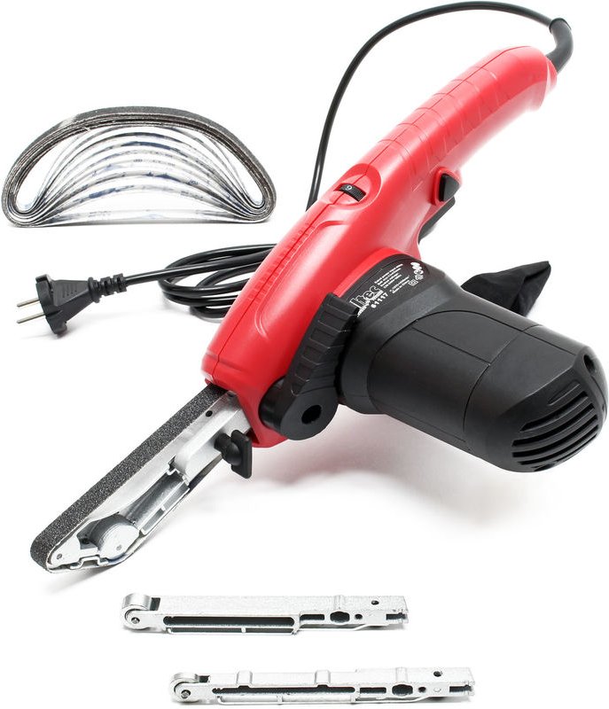 Wiltec - Bandschleifer 400 w mit 3 austauschbaren Schleifarmen, Schleifmaschine mit 10 x Schleifband, Elektrofeile für s...