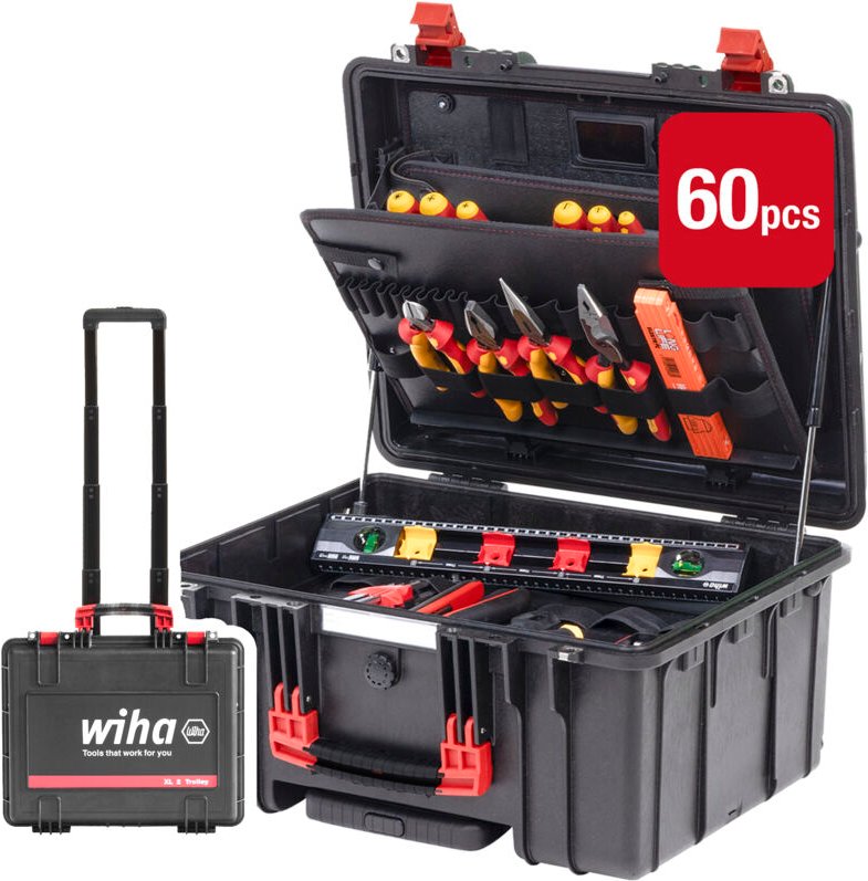 Werkzeugkoffer xl 2 Trolley mit Rollen und Teleskophandgriff electric 60-tlg. für Elektriker - Wiha