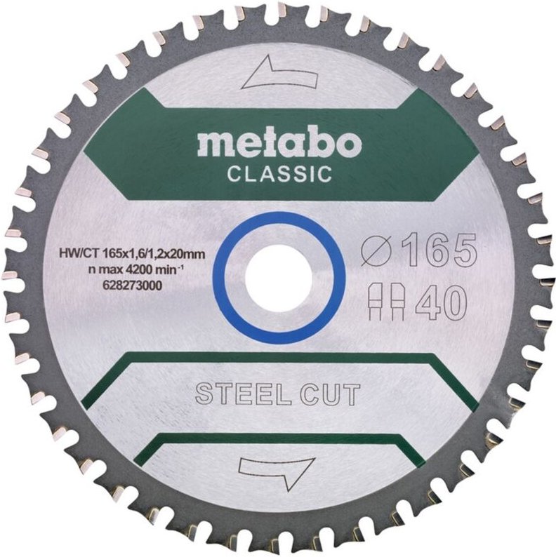 Sägeblatt steel cut - classic, 165x1,6/1,2x20 Z40 fzfa/fzfa 4° (628273000) - Metabo