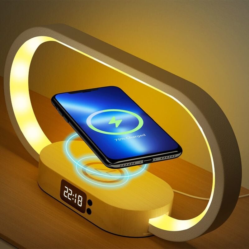 Nachttischlampe, kabelloses Ladegerät, Touch-Nachttischlampe mit USB-Anschluss, dimmbare LED-Tischlampe mit 5 Farben und...