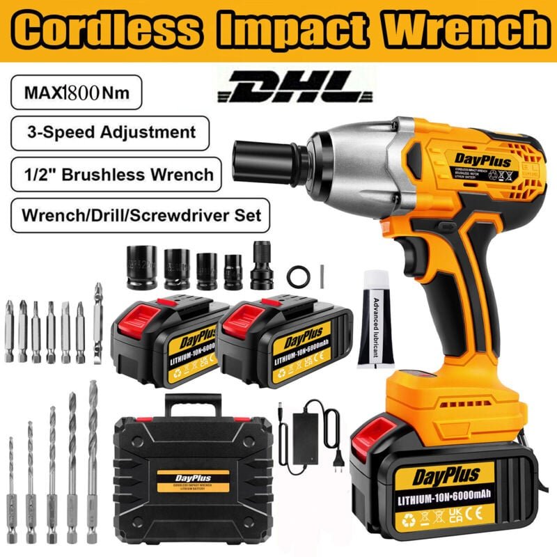 Dayplus - Akku Schlagschrauber 3 in 1 1/2' Ratschen Schrauber Akku Ladegerät Koffer Nusse