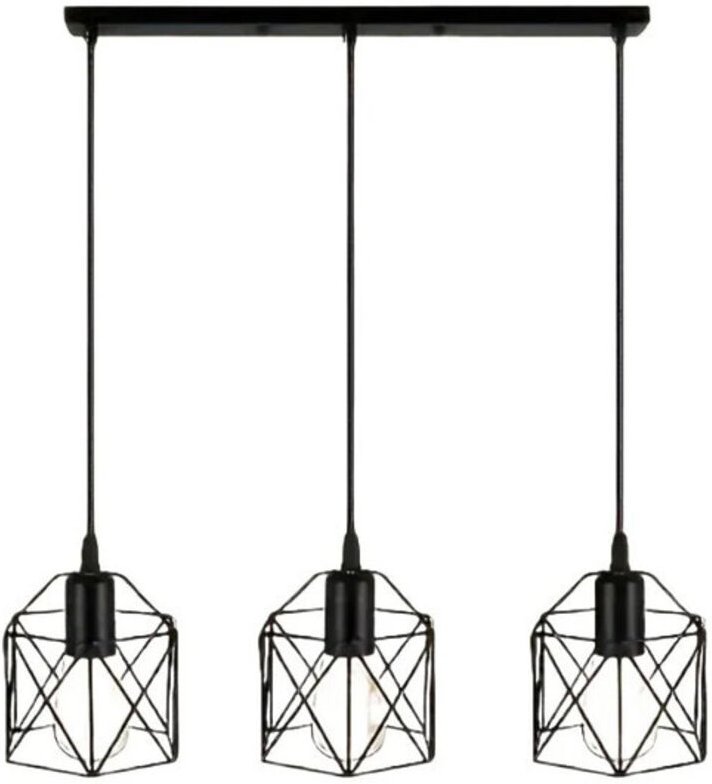 JOYINLED 3-flammiger E27-Industrie-Kronleuchter, Retro-Hängeleuchte aus schwarzem Eisen mit geometrischem Muster für Res...