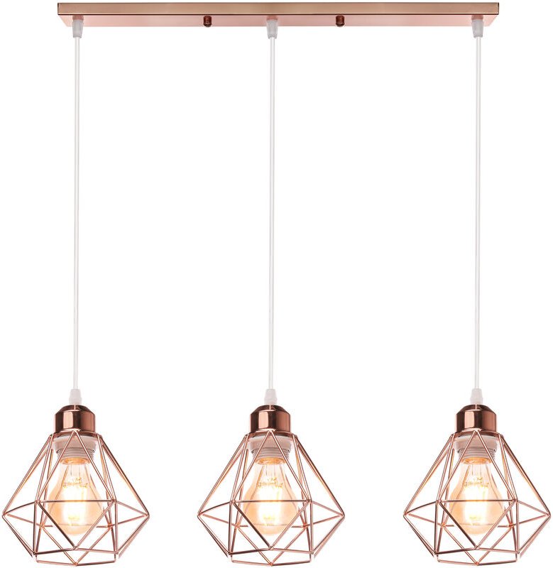 Pendelleuchte, 3 Flammig Pole-Pendelleuchte im Industri Stil, Antik Hängelampe mit Ø16cm Mini Diamant-Form Käfig E27 Hal...