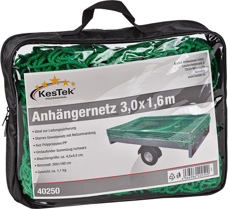 Kestek - Anhängernetz Gepäcknetz Abdecknetz 1,6 x 3 m grün zur Ladungssicherung