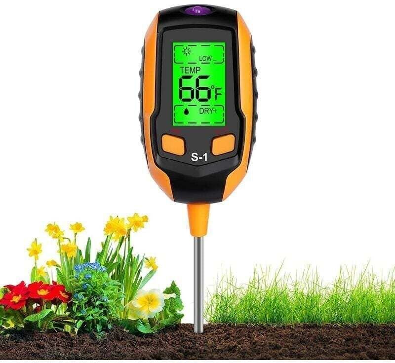 4-in-1-Bodenfeuchtemessgerät – digitale LCD-Anzeige – Tester für Pflanzentemperatur/Bodenfeuchte/pH-Wert/Sonnenlichtinte...