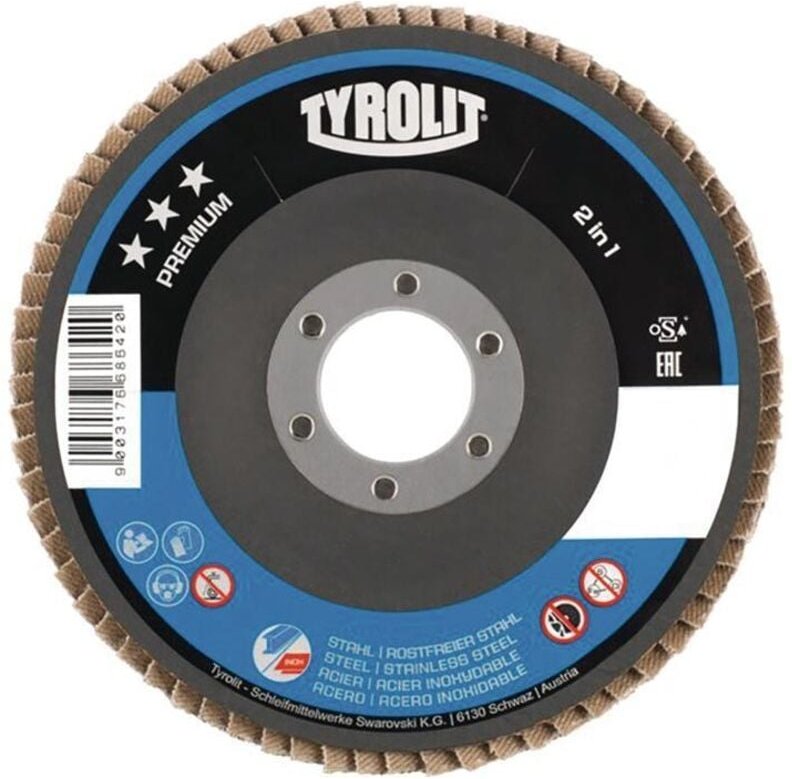 Fächerscheibe premium ø 125 mm Körnung 40 gekröpft Rostfreier Stahl,Stahl za - Zirkonkorund