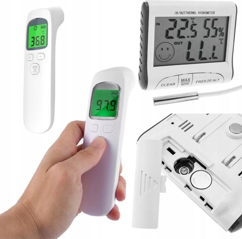 Rosfix Berührungsloses medizinisches Infrarot-Thermometer + Wetterstation – Hygrometer mit externem Sensor