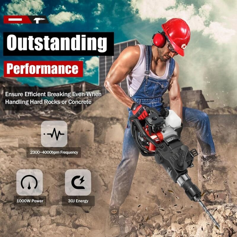 Benzin Abbruchhammer, 1000W 33CC 2 Stroke Meißelhammer Schlaghammer Stemmhammer Vorschlaghammer, 30J Benzin Abbruchhamme...