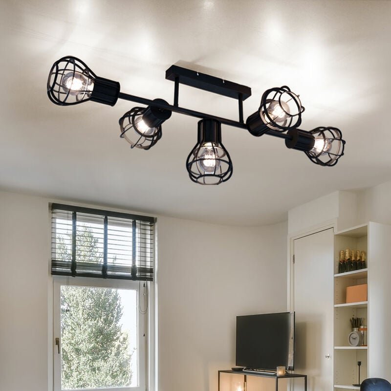 Deckenleuchte Deckenlampe Spotleuchte Esszimmer Käfigoptik 5 flammig Deckenlampen, Metall schwarz, 5x E27 Fassung, LxBxH...