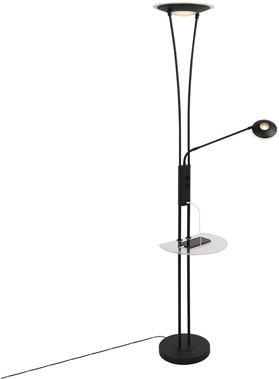 Stehlampe schwarz mit Lesearm inkl. led und USB-Anschluss - Sevilla