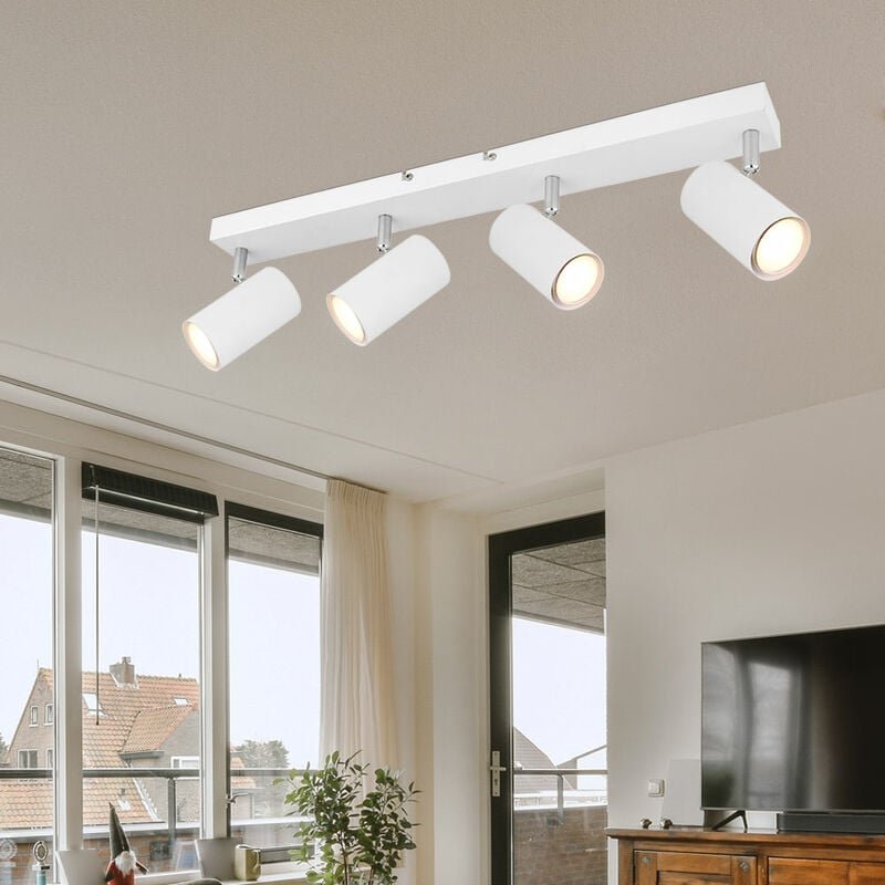 Thumbnail - Deckenlampe Spot 4 flammig Deckenstrahler weiß led Deckenleuchte Wohnzimmer, mit schwenkbaren Spots, Metall, 4x 4,5W 4x ...
