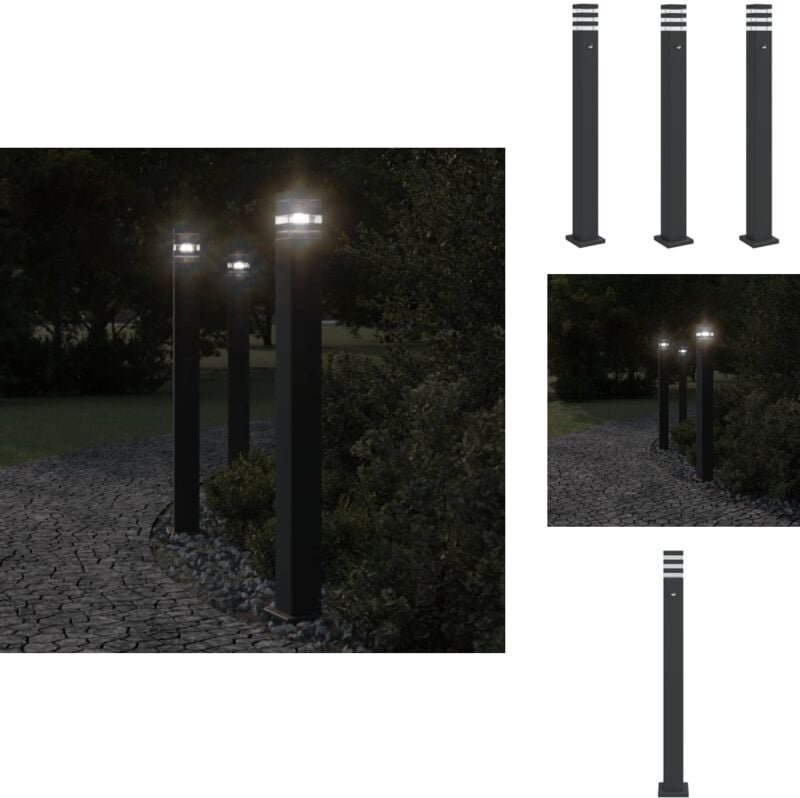 Thumbnail - Wegeleuchten mit Bewegungsmelder 3 Stk. Schwarz 110cm Aluminium - Außenbeleuchtung - LED-Beleuchtung - Gartenlampe - Sol...