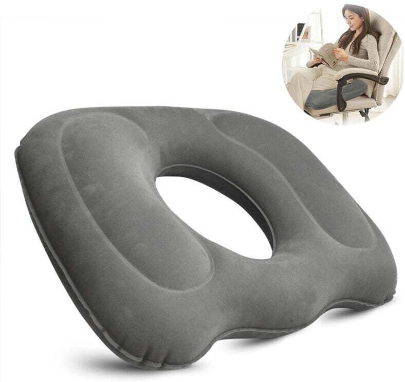 45 x 39 cm aufblasbares Hämorrhoiden-Sitzkissen – Rundes orthopädisches Sitzkissen mit Pumpe, orthopädisches Kissen, lin...