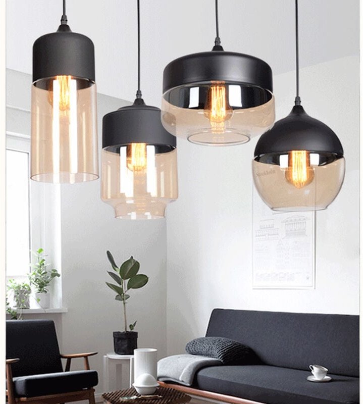 4er Pendelleuchte, Moderne Runden Form Hängelampe mit Glas-Lampenschirm, Kronleuchter E27 für Küche Wohnzimmer Schlafzim...