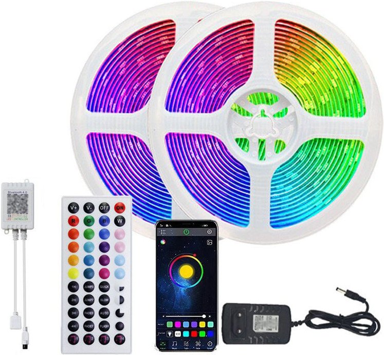 5M LED-Streifen (1 x 5M), RGB-LED-Streifen, mehrfarbiges LED-Licht, mit 44-Tasten-App-Fernbedienung, Synchronisierung mi...
