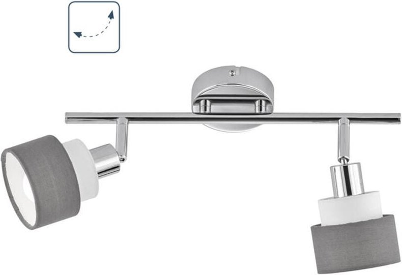Deckenleuchte Deckenspot Schlafzimmerlampe Deckenstrahler, Spotleiste schwenkbar, 2-flammig, Stahl Textil, chrom grau, 2...