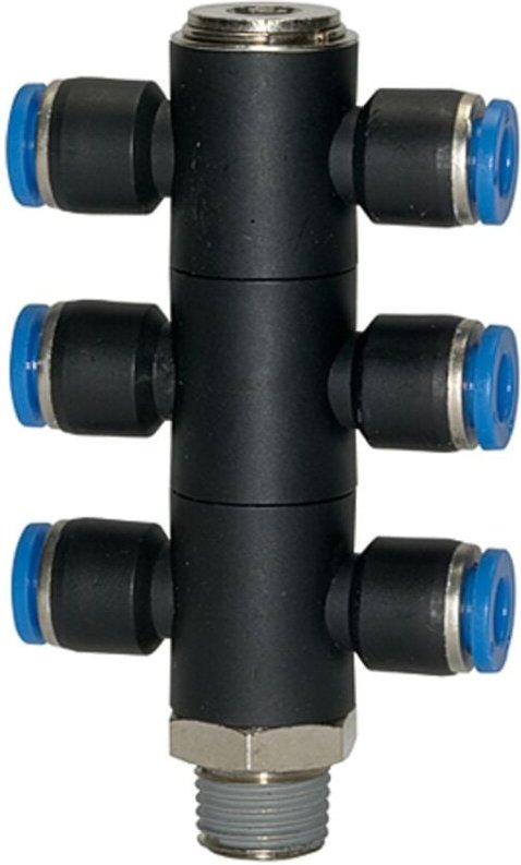T-Mehrfachverteiler »Blaue Serie«, 6-fach, drehbar, r 1/8 a. Ø8mm - Riegler