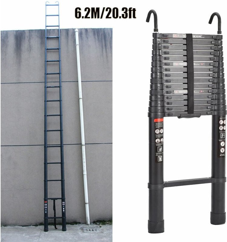 6.2m Alu Teleskopleiter Stehleiter Anlegeleiter Multifunktionsleiter 2pc Haken
