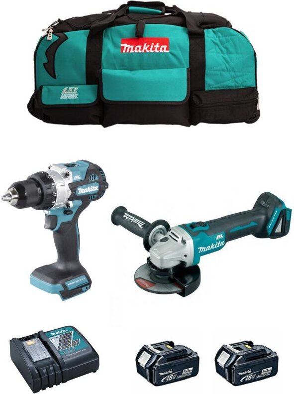 MAKITA Kit MK217 (DHP486 + DGA504 + 2 x 5,0 Ah + DC18RC + LXT600)