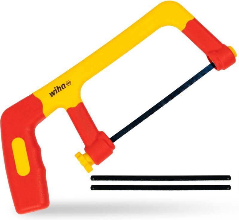 Bügelsäge electric isoliert i mit drei austauschbaren Sägeblättern 150 mm i sauberer Schnitt bei Kunstoff und/oder Metal...