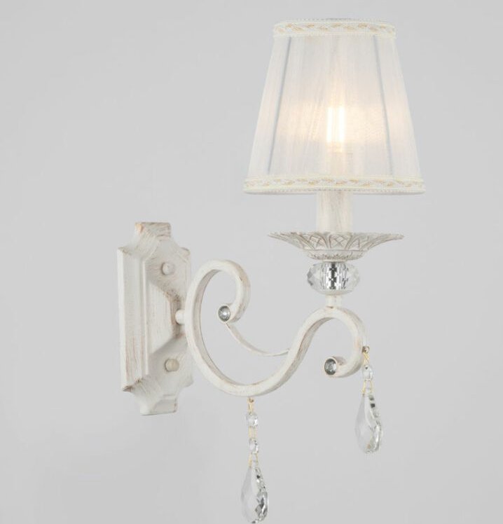 Thumbnail - Grace Wandkerzenlampe Weiß mit Gold & Kristall, 1 Licht, E14