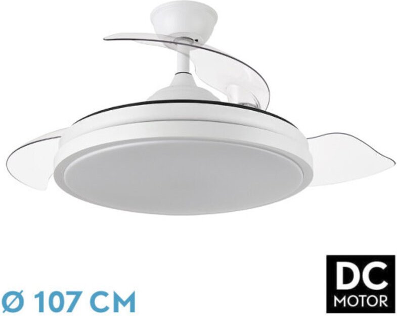 ABRILA TODOLAMPARA Deckenventilator mitLicht LED Gleichstrommotor ESCORPION Weiß Einziehbare Flügel 107D