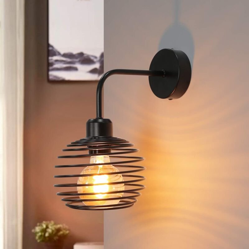 Wandleuchte Innen Wandlampe Schwarz - Flurlampe E27 Wohnzimmer Vintage Wandbeleuchtung Schlafzimmer Bett Bettlampe Flur ...