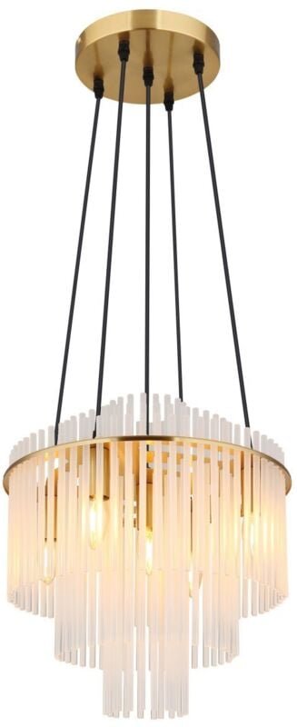 Kronleuchter Hängelampe Glasstäbe klar Pendelleuchte gold Wohnzimmerlampe Esstischleuchte 5 flammig, 5x E14, DxH 40 x 12...