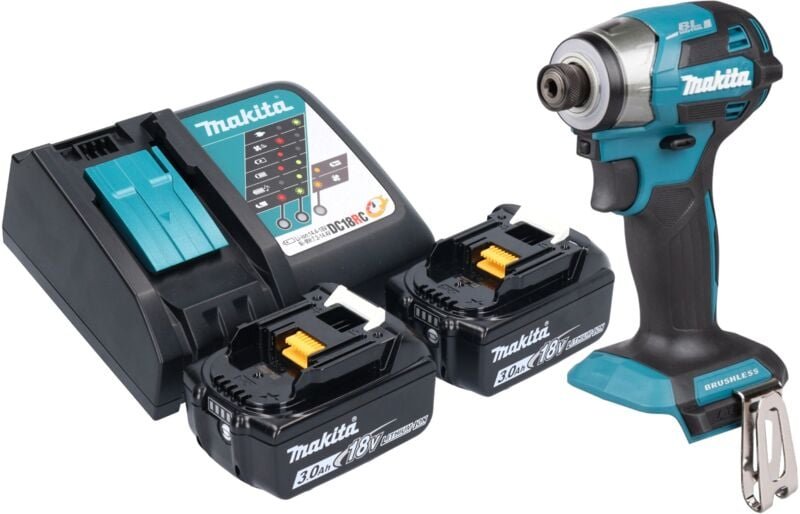 Makita DTD 173 RF Akku Schlagschrauber 18 V 180 Nm 1/4“ Brushless + 2x Akku 3,0 Ah + Ladegerät