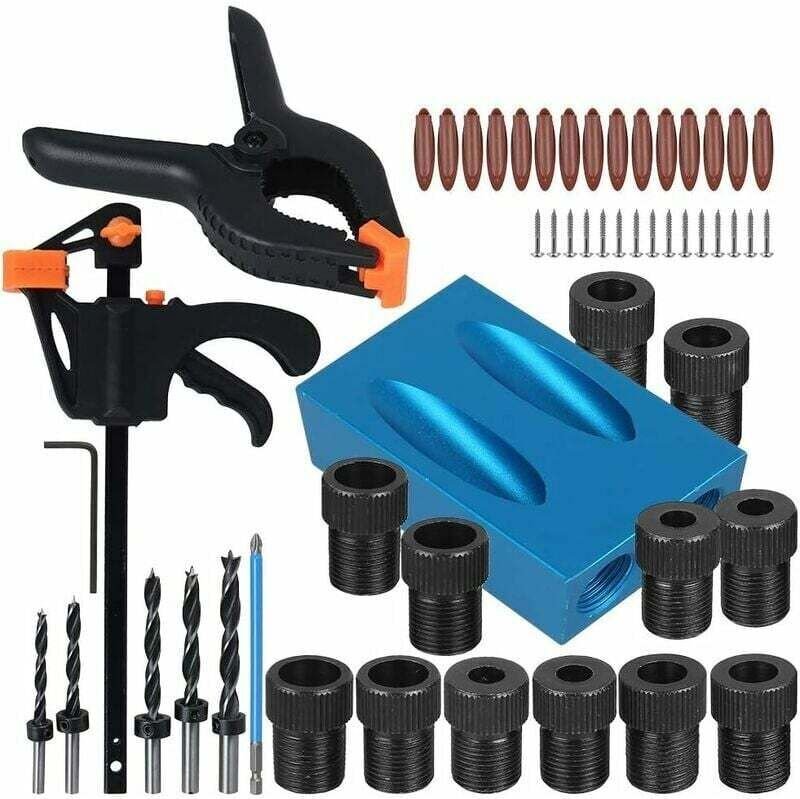 Taschenloch-Vorrichtungs-Set, 57-teilig, 15°-Schrägbohrvorrichtung, Schrägloch-Locator mit Adapter für 6/8/10-mm-Loch, f...