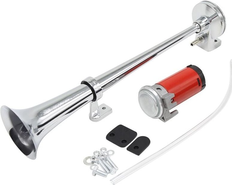 Thumbnail - LKW-Hupe, 12 V, weißes Zinkrohr, 450 mm Länge, Trompeten-Traktorhupe, 150 dB, 12-V-Lautsprecher für Autos, LKWs, Motorrä...