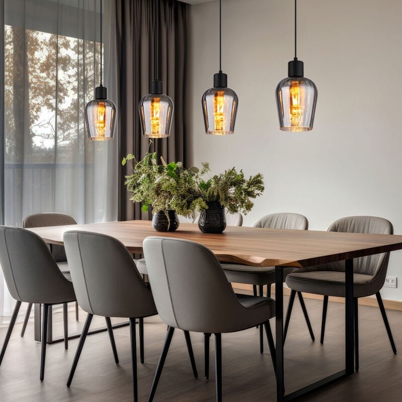 Hängelampe Esstischlampe Wohnzimmerlampe Glas rauch Retro Pendellampe h 150 cm