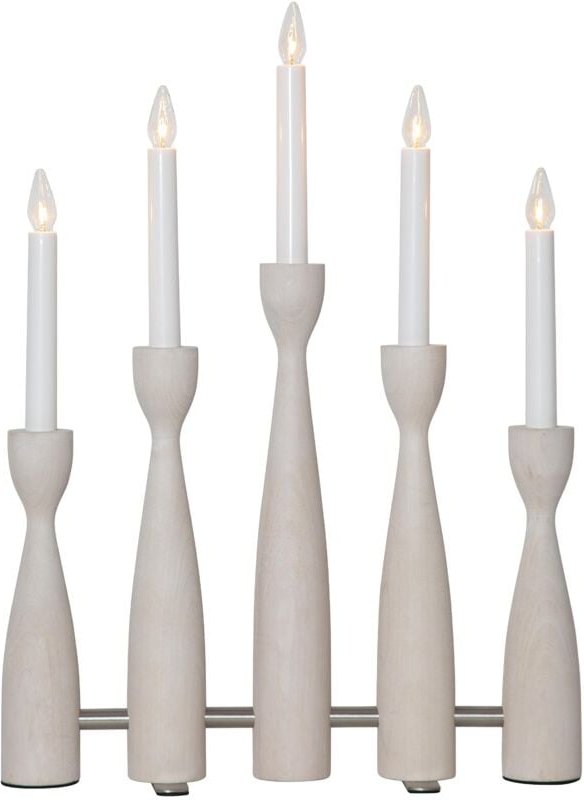 Kerzenleuchter ,Midja', led, 5-armig, Holz, weiß lasiert - Star Trading