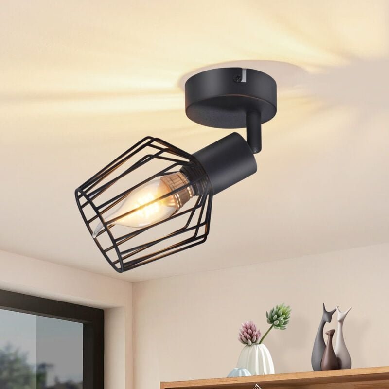 Deckenspots Schwenkbar Deckenleuchte E14 - Deckenstrahler 1 Flamming Schwarz Drehbar 350° Lampen Vintage Wandstrahler fü...